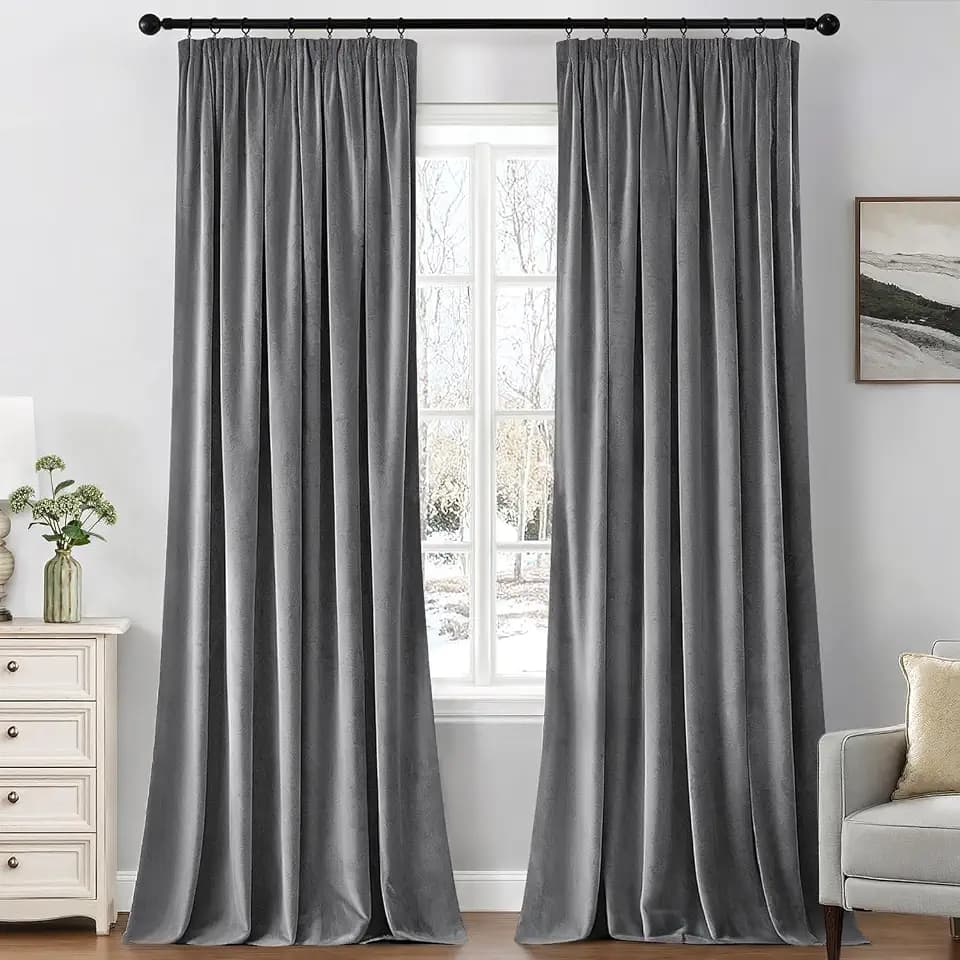 MIULEE Samtvorhang Kräuselband Blickdicht 2er Set Grau 140x245cm