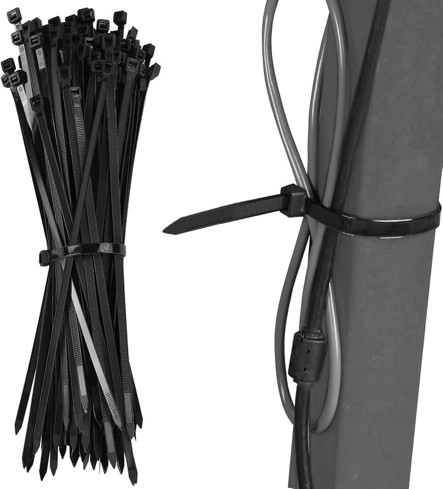 Kabelbinder Wiederverwendbar,100 Stück Kabelbinder Schwarz,300 mm x 7,6 mm