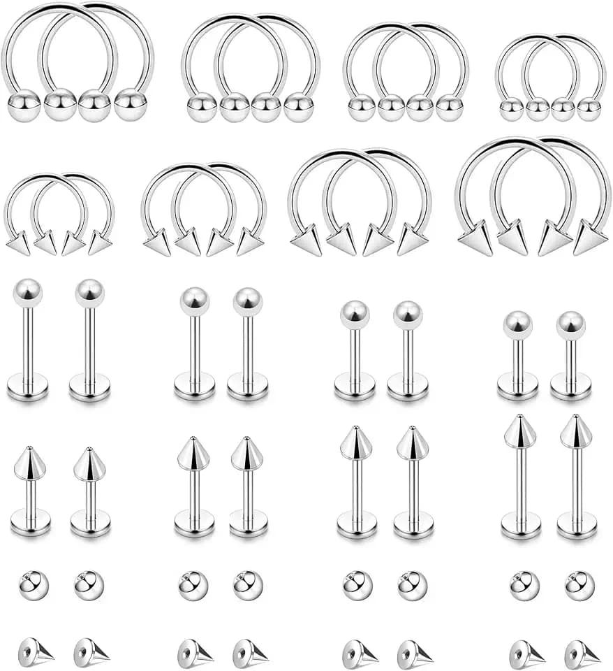 32PCS 16G Lip Rings Surgical Steel Snake Bite Jewelry