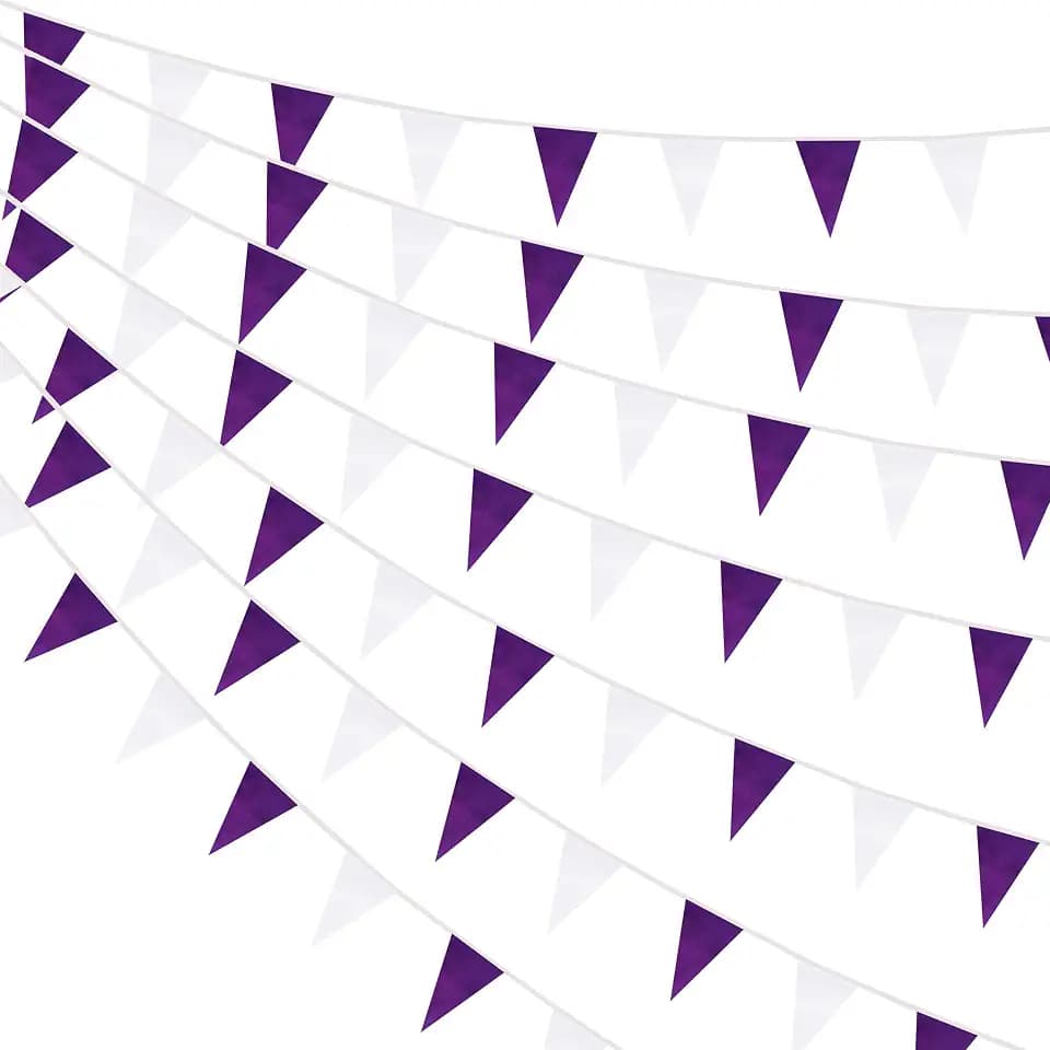 100 Feet Purple & White Pennant Banner Flags String Hanging Purple & White DIY Triangle Bunting Flags,Party Decorations for Grand Opening,Party Events Celebration,60 Pcs