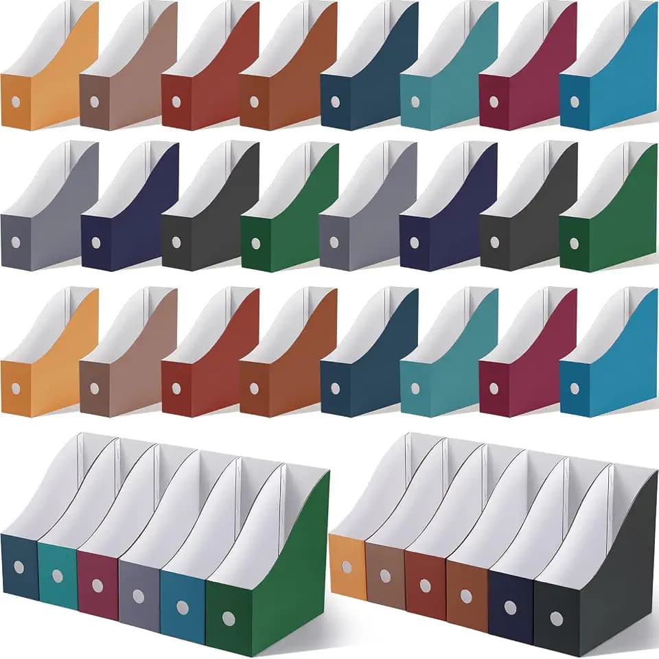 Colarr 24 Pcs Cardboard Magazine File Holder Book Bins, Classic Color