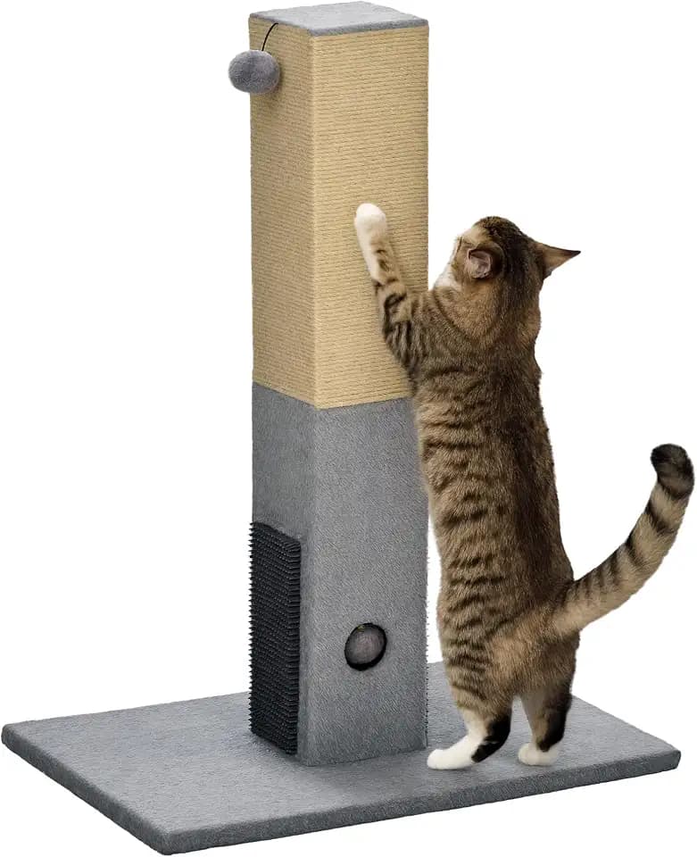PawHut Kratzbaum für Katzen, 79 cm, mit Ball zum Aufhängen, Grau
