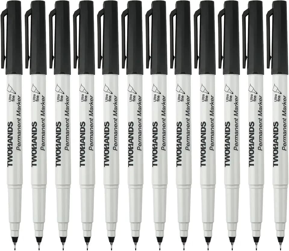 TWOHANDS Permanent Marker Set, 12 Schwarz Marker Stifte, Wasserfest