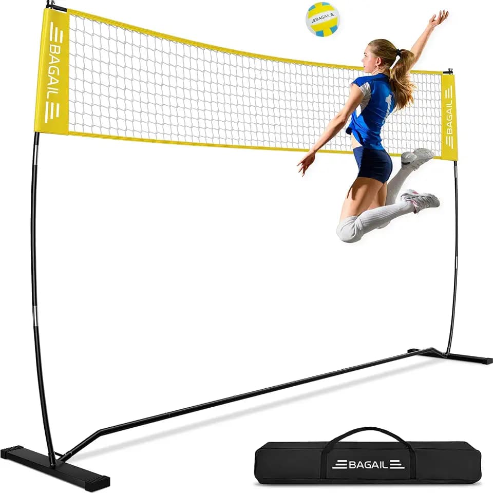 BAGAIL Volleyballnetz, 3.6m/6.1m Volleyballnetz für den Garten - Verstellbare Höhe, Heavy-Duty-Rahmen, Freistehendes Design - Tragbares Outdoor/Indoor-Volleyball-Set mit Tragetasche