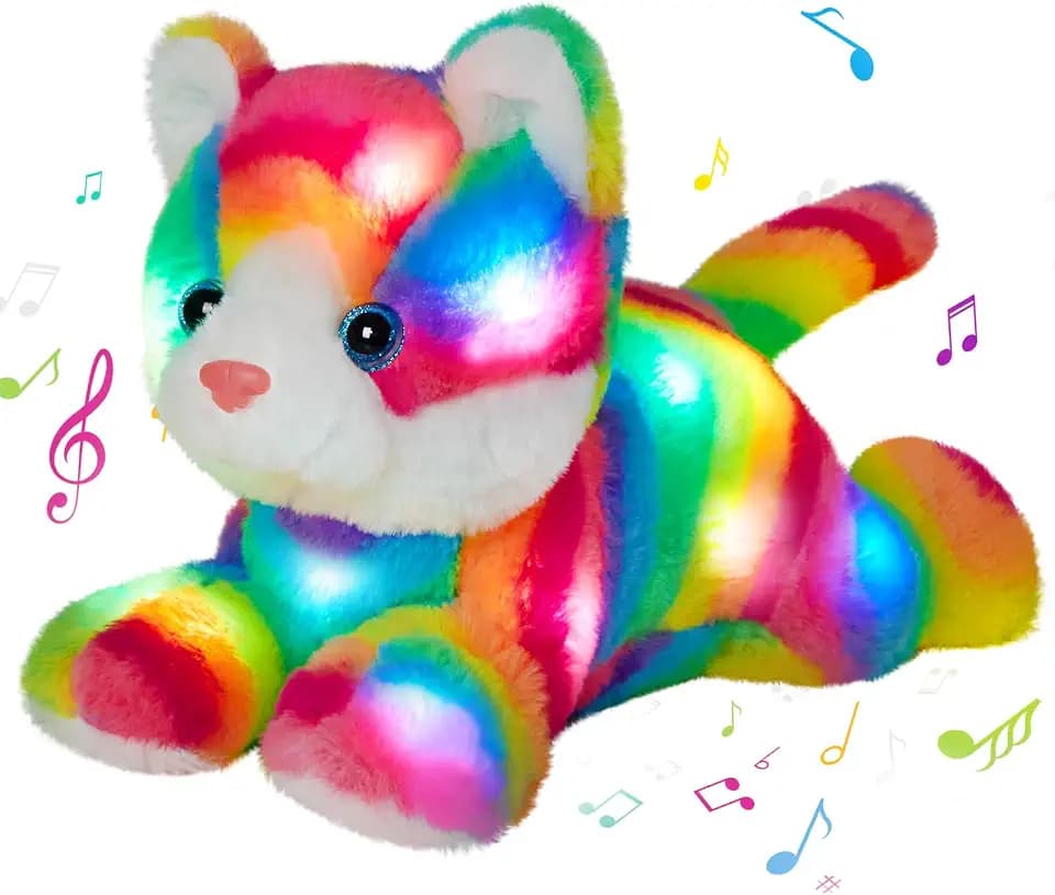 Glow Guards 13" Light up Musical Rainbow Cat Stuffed Animal LED Night Light