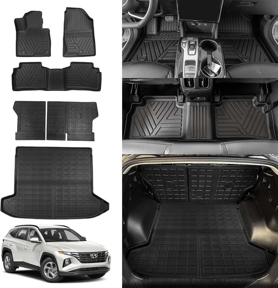 Rongtaod Fußmatten kompatibel mit Hyundai Tucson 2022 2023 2024 2025 Upgrade Cargo Mat Kofferraummatte Cargo Liner Rücksitzbezug Schutz Tucson Zubehör (Rückenlehnenmatten + Kofferraummatte +