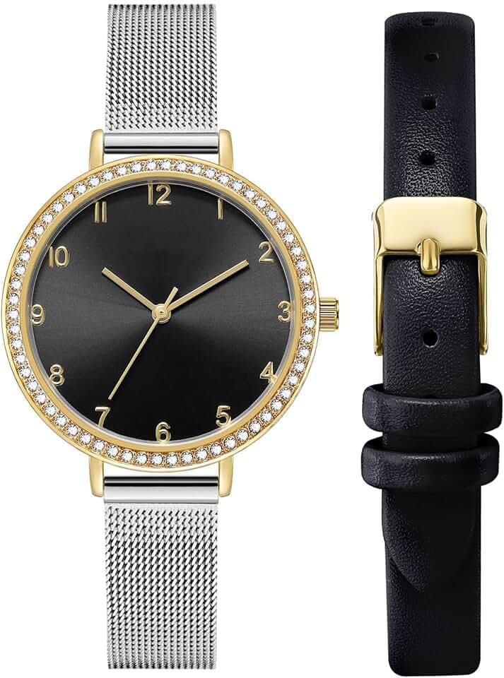 Damenuhren, Lederarmband, Quarz, luxuriös, wasserdicht, modisch, kreativ, für Frauen, Mädchen, Damen, Gold - 2 Gürtel, Armband