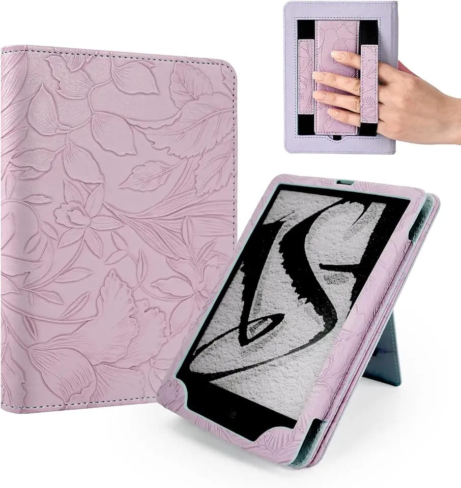 EJU Case for Kindle Paperwhite 11th/12th Gen, Lavender Book Cover Strap