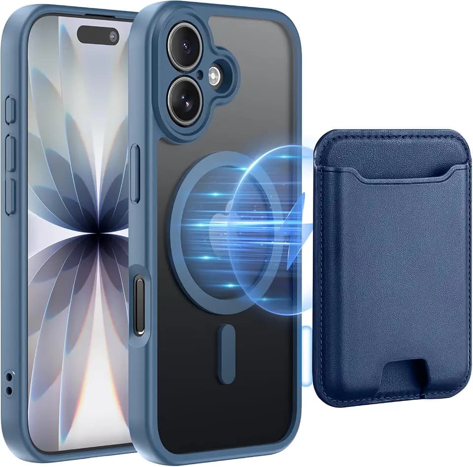 TopMade for iPhone 17 Case with Magnetic Wallet Card Holder, Phone Case with Magnetic Wallet Fit 4 Cards, Translucent Matte Shockproof Case for iPhone 17 6.3 inch, Blue