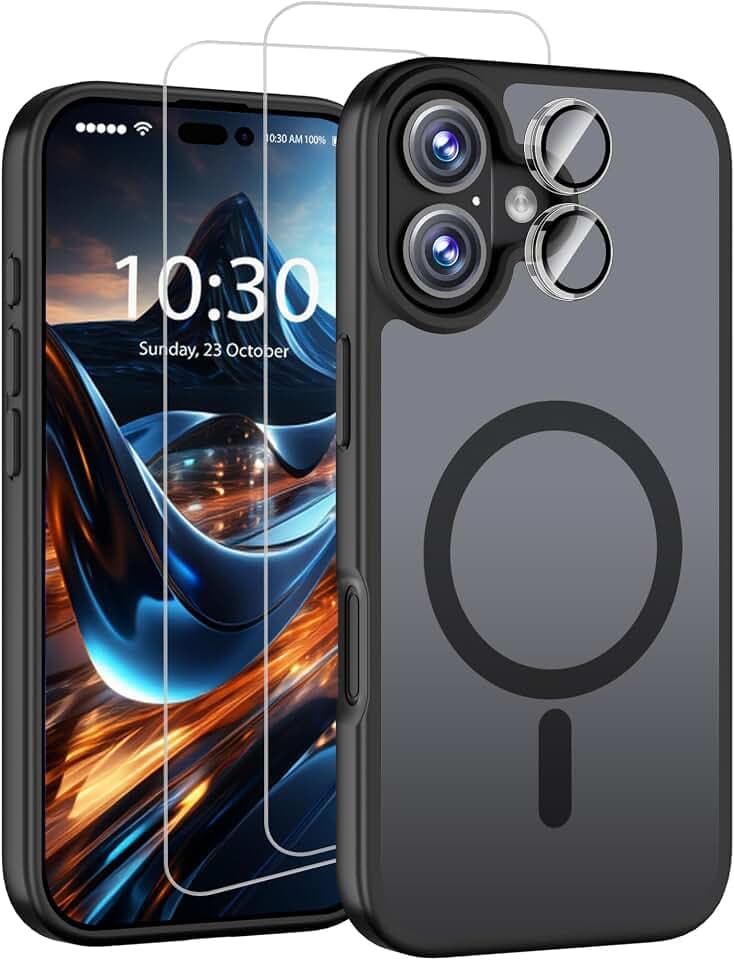 QHOHQ Hülle für iPhone 17 mit 2 Stück Panzer Glas und 1 Set Kameraschutz, Kompatibel mit MagSafe, Militärstandard Schutz Magnetisch Handyhülle, Transluzente Matt Rückseite Schutzhülle Case, Schwarz