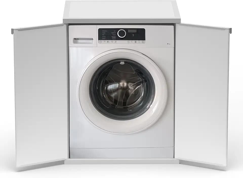 mongardi: Waschmaschinenabdeckung aus PP, PVC und ABS-Kunstharz, universell, einfach zu montieren, feuchtigkeitsbeständig, Waschküche, Garage, Außenbereich, 68,5 x 64,5 x 88 cm, Weiß