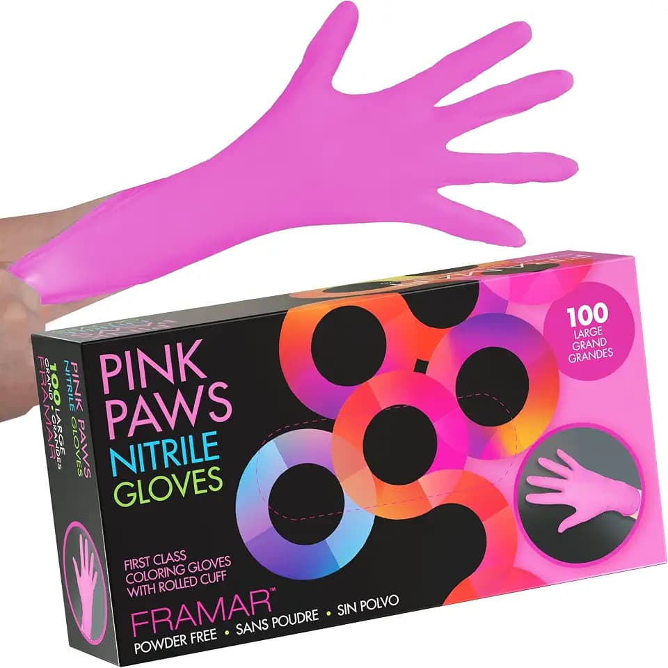 FRAMAR Pink Gloves Disposable Latex Free Large, Nitrile Gloves Large