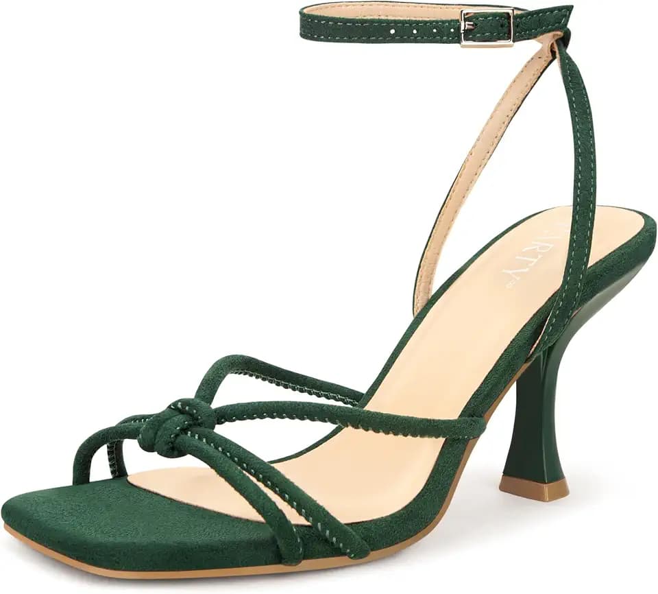 PARTY Women's Square Open Toe Strappy Kitten Heels Sandals