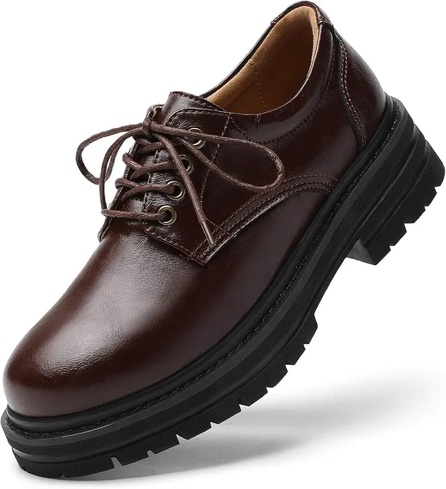 Oxford Shoes for Women Lace Up Chunky Low Block Heel Platform Oxfords