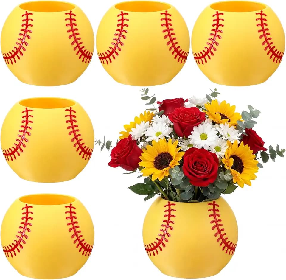 LemonRoad 6 Pcs Baseball Flower Pot,Softball,3.93 x 3.93 x 3.15 Inches