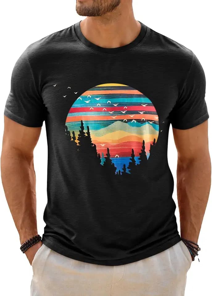 Runcati Mens Short Sleeve T-Shirts Graphic Crewneck Shirt Printed Tees