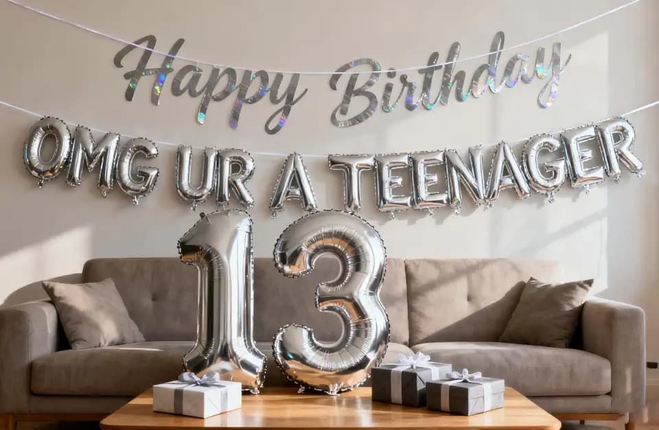 13th Teenager Birthday Party Decorations for Boys Girls, Silver OMG Ur A Teenager Balloon Birthday Banner Jumbo Number 13 Foil Balloons Supplies for 13 Years Old Sons Daughter( 13th Silver)
