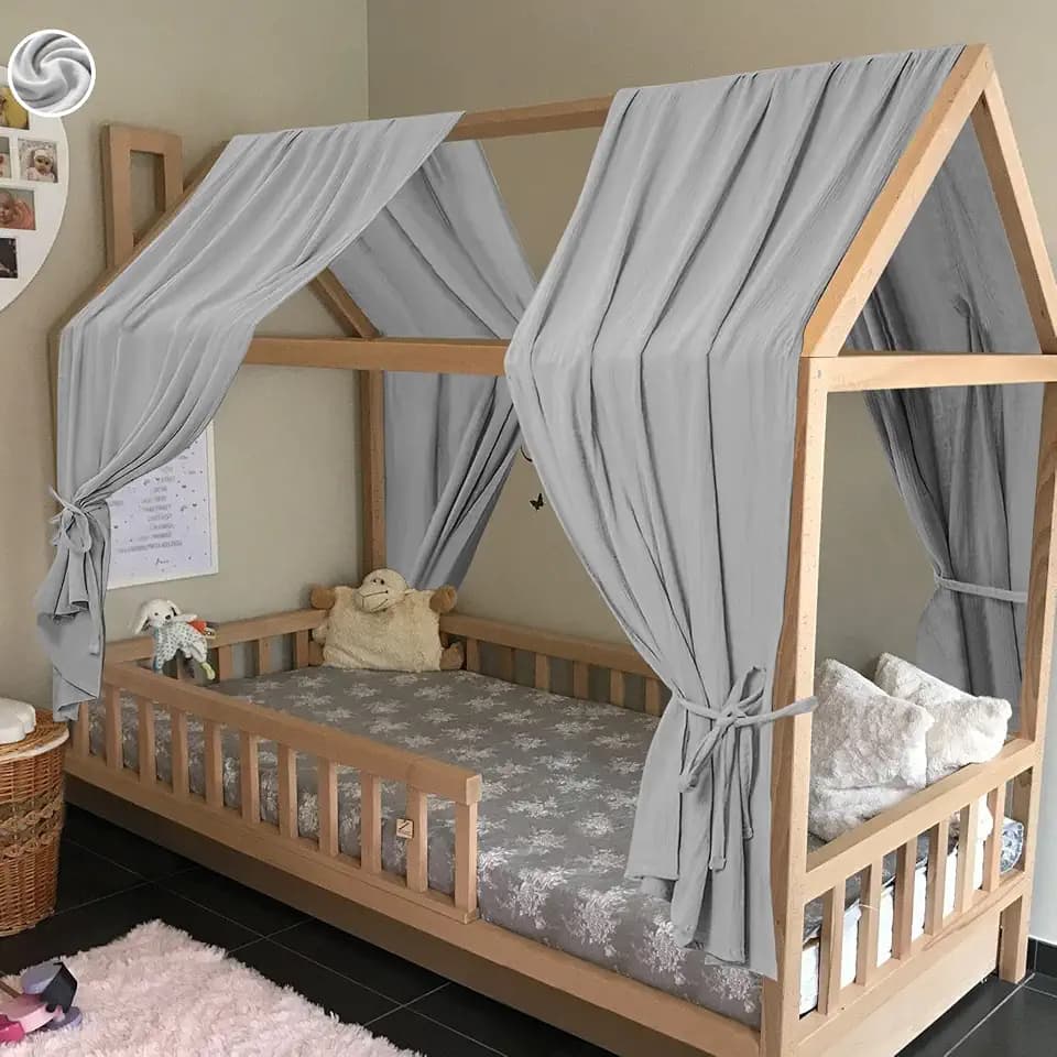 HOTUT Hausbett Himmel,2 Betthimmel Hausbett aus 100% Baumwolle Musselin