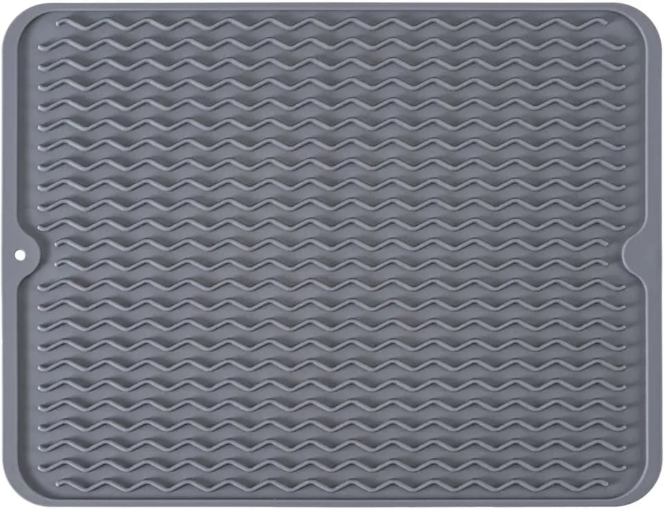 Silicone Dish Drying Mat, Non-Slip Easy Clean Sink Mat, Grey, 14" x 11"