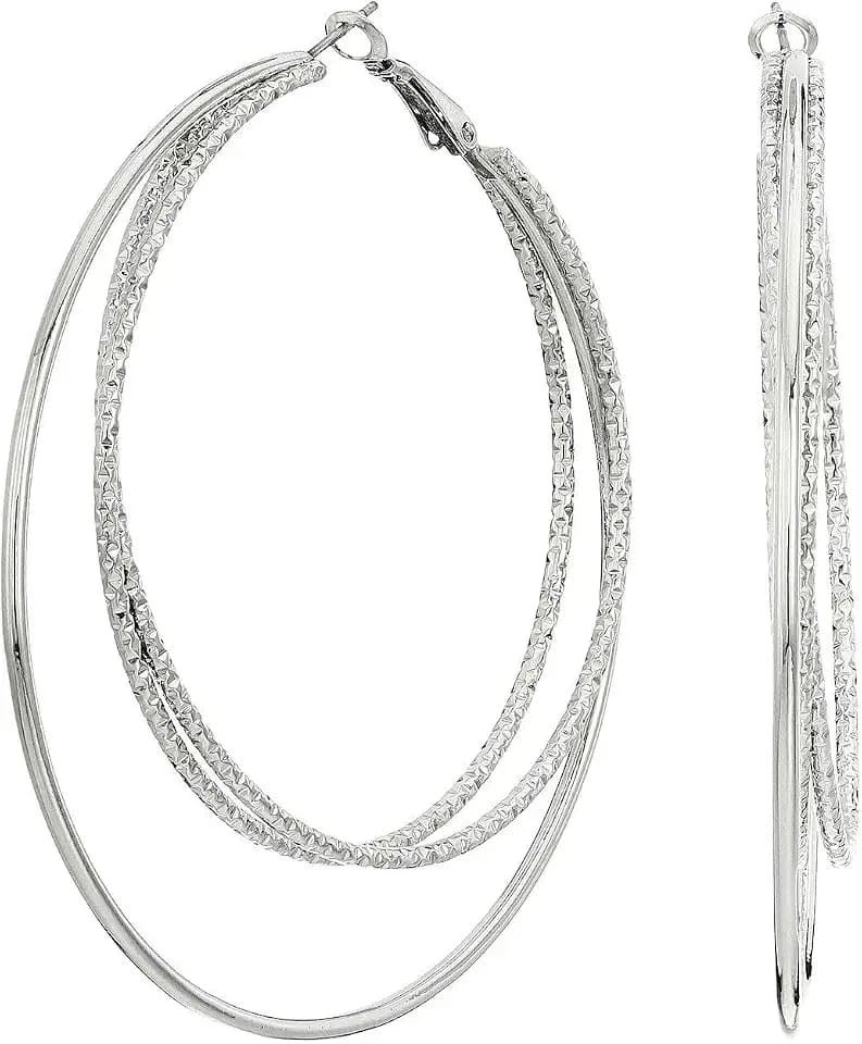 Guess Smooth and Textured Wire Hoop Earrings, Silvertone