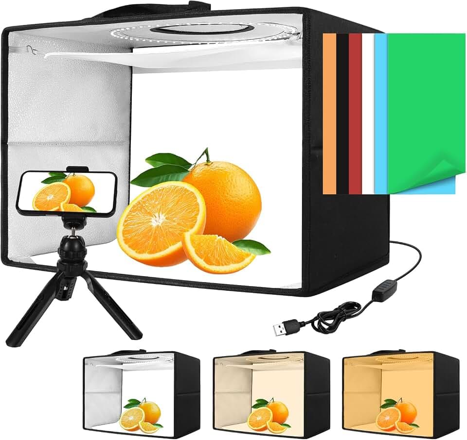 Light Box with Tripod, 12/16/20/24/32 Inch Lightbox with CRI>95 120 White Warm LED Light Beads. Portable Photo Light Box with 6 Colors PVC Backdrops. Dimmable Shooting Tent Kit for Studio Photography