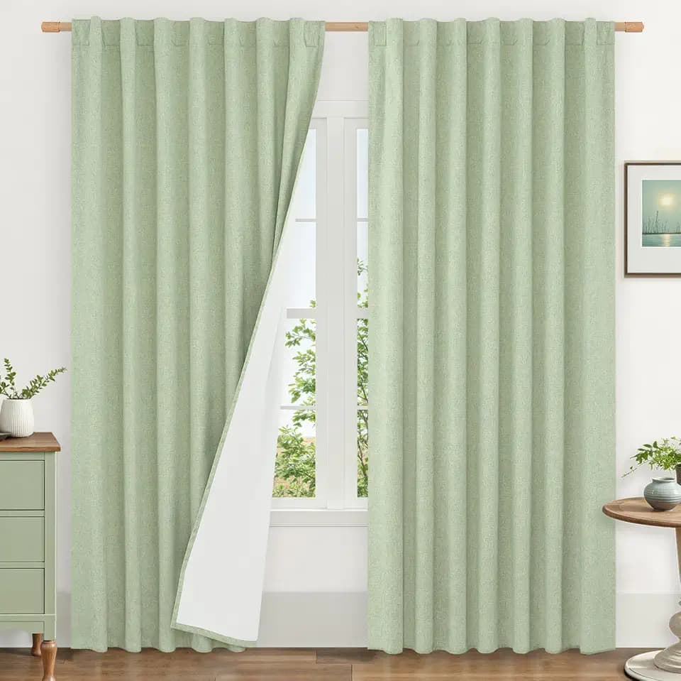 LAMIT 100% Blackout Linen Curtains 84 Inches Long for Living Room 2 Panels