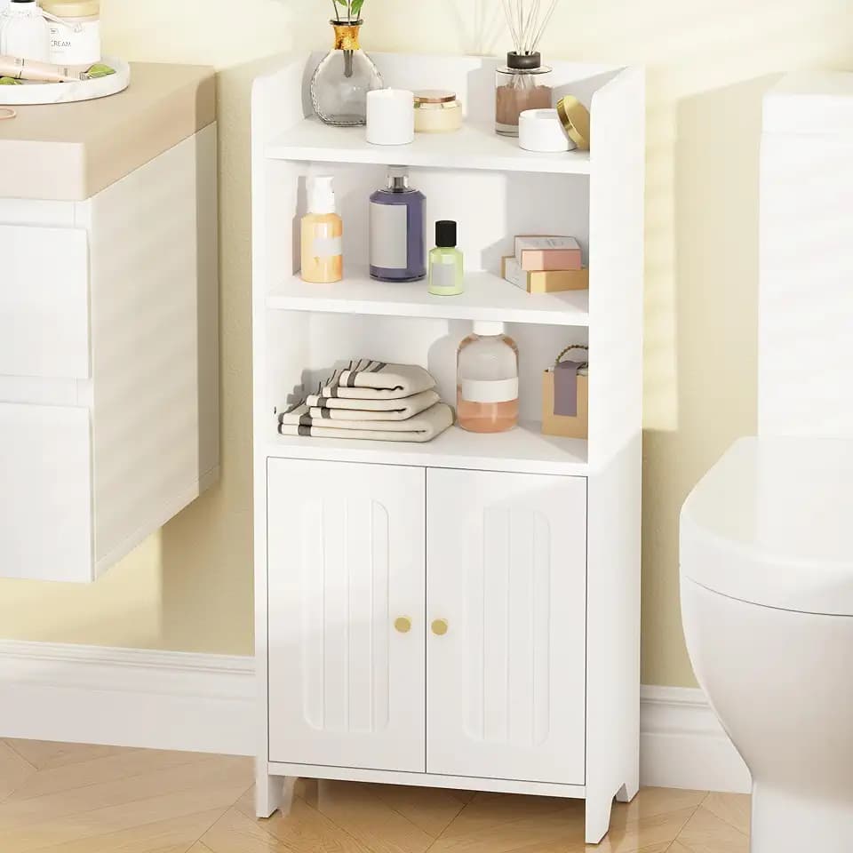 Small Bathroom Storage Cabinet, Bathroom Floor Cabinet with 2 Door, White