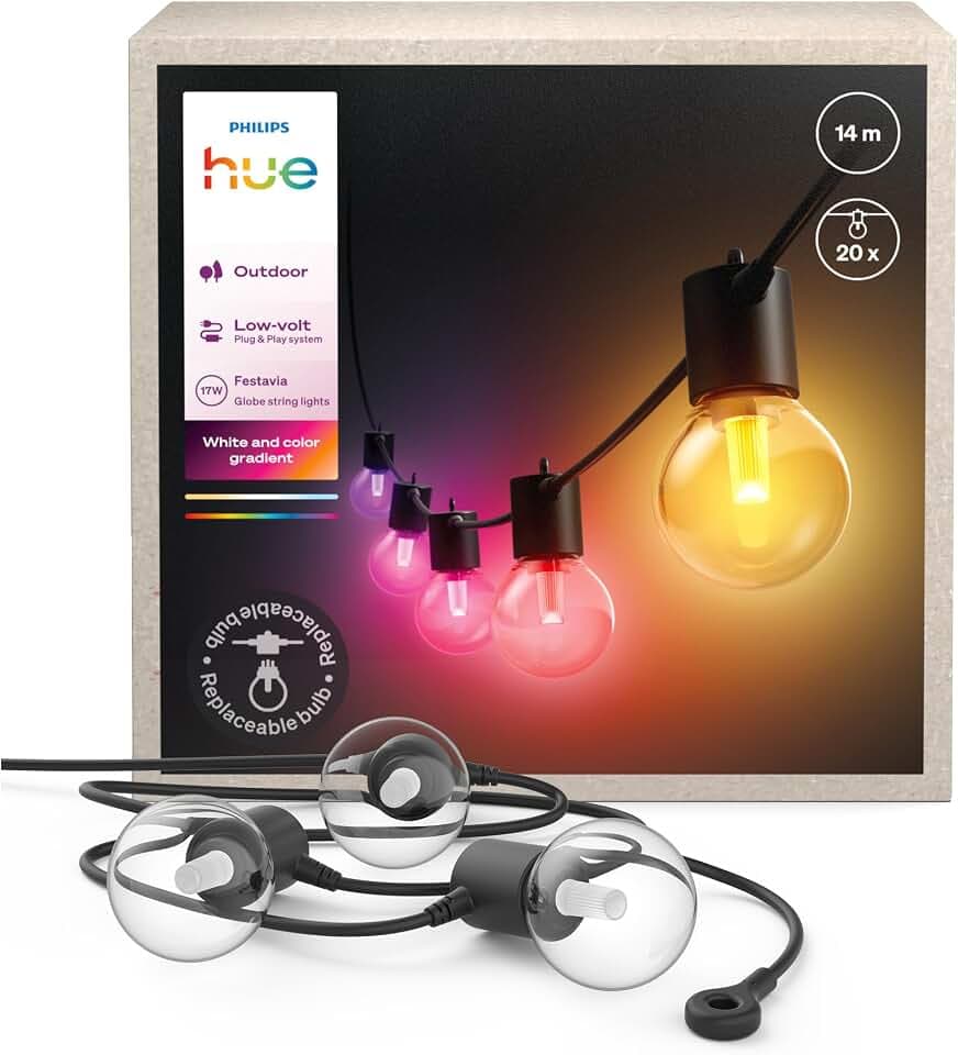 Philips Hue Festavia Globe Außenlichterkette, 14m, 20 Lampenkugeln