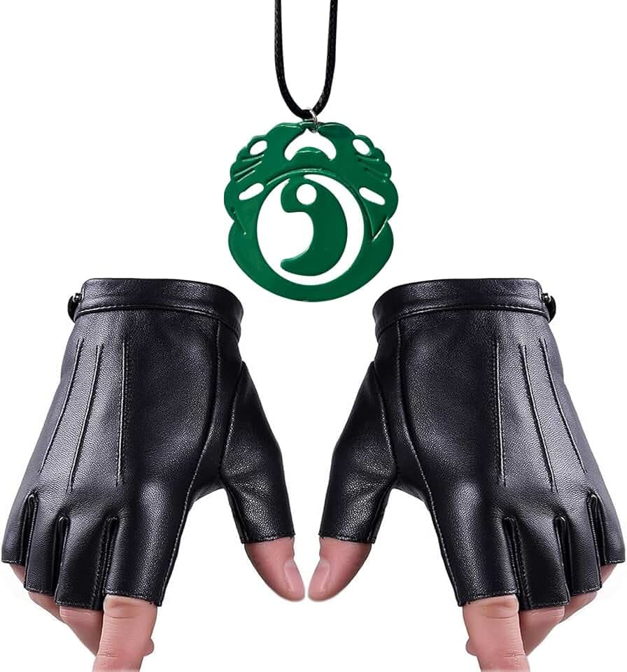 Spy Lana Cosplay costume Jewelry Set Rider Necklace women Fingerless Driving Gloves 2 Pcs