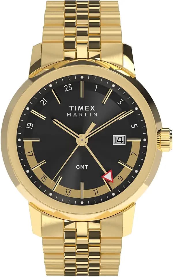 Timex Men's Marlin Quartz GMT 40mm Watch - Gold-Tone Bracelet Black Dial Gold-Tone Case