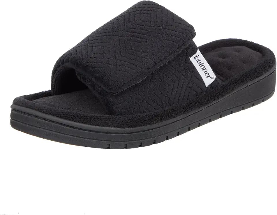 isotoner Women's Indoor/Outdoor Adjustable Diamond Microterry Slide Slipper With Memory Foam Comfort