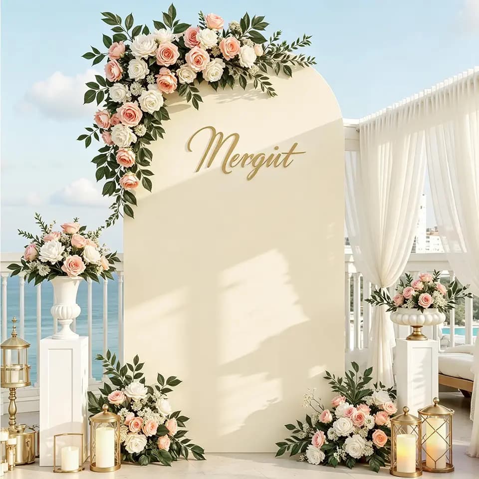 JCJ 7.2FT Arch Backdrop Cover, Beige Wedding Arch Stand Cover Stretchy Backdrop with Zipper Spandex Fitted Arch Cover for Birthday Party Decoration