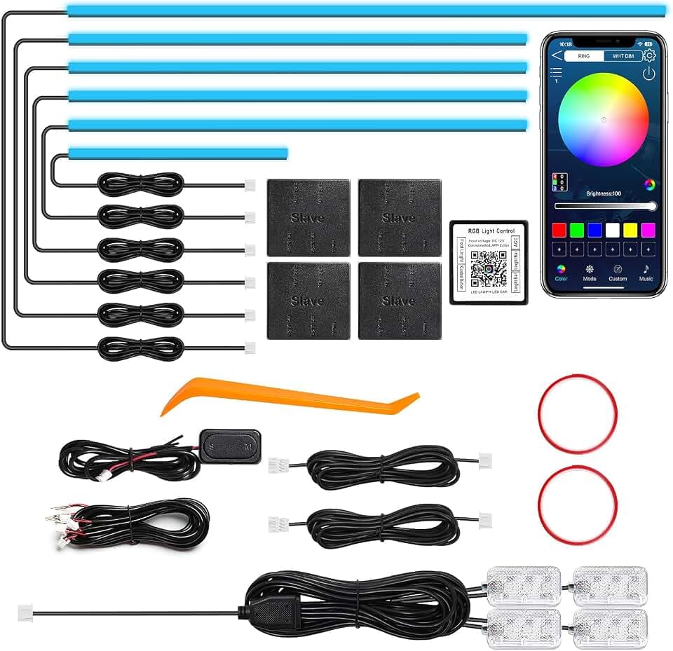 Acrylic Interior Car LED Strip Light with Wireless APP, RGB 10 in 1 with 175 inches 612 LEDs Fiber Optic Ambient Lighting Kits, Dynamic Music Sync Neon LED Strip Lights for Car