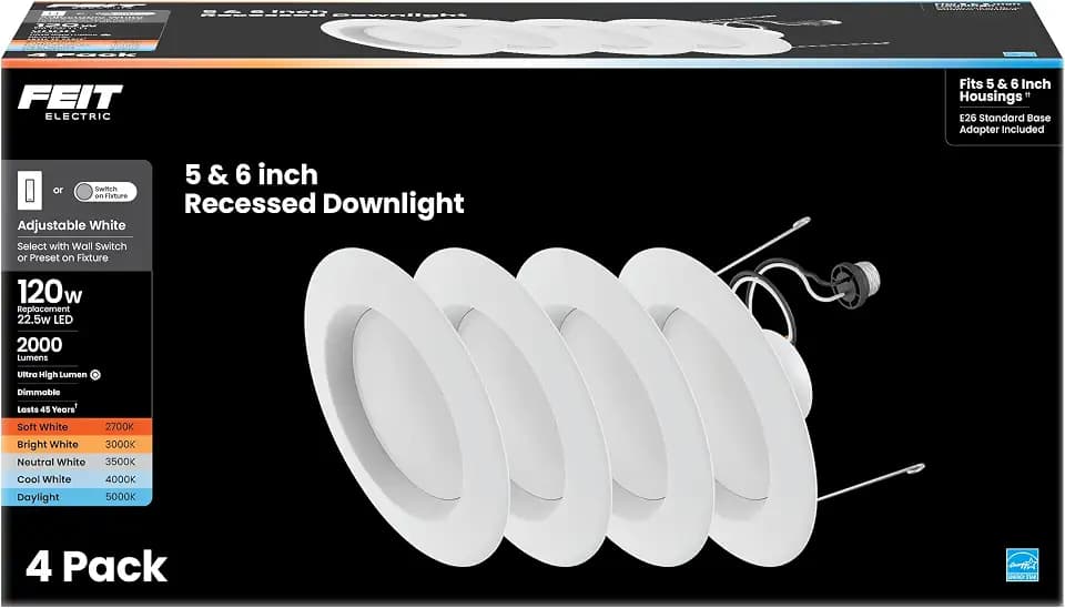 Feit Electric 5/6in LED Recessed Downlight Retrofit Kit, 120W Eq, 4 Pack