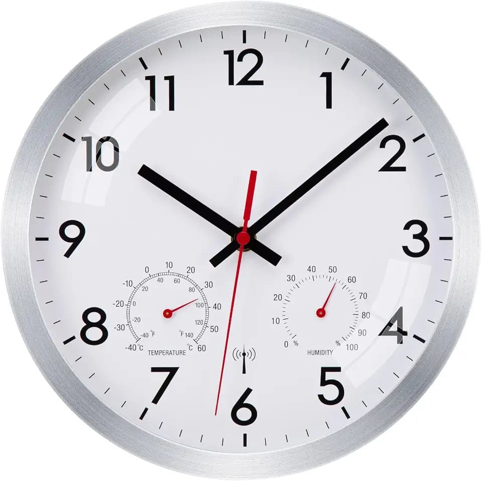 Wanduhr Funk mit Temperaturanzeige Küchenuhr Batteriebetrieben 25cm