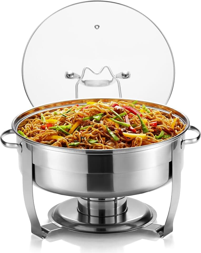 Kook Stainless Steel Chafing Dish, Glass Lid, Buffet Server, 4.5 Qt