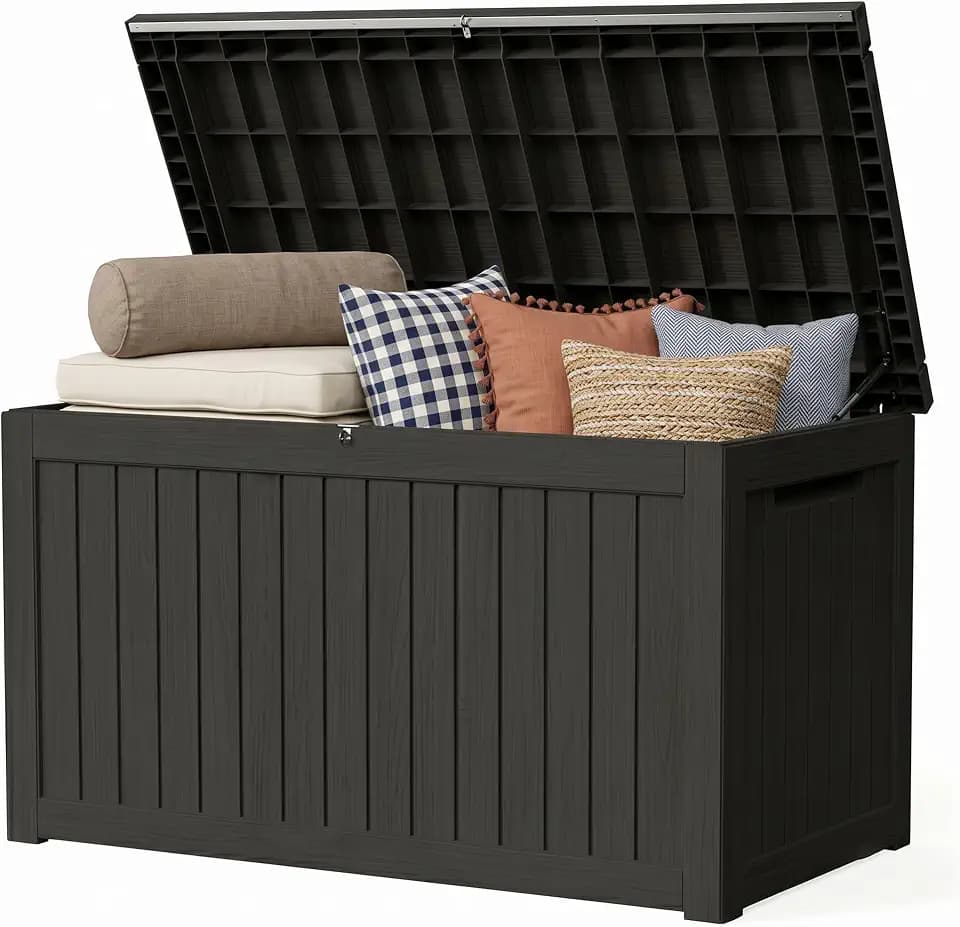 270 Gallon Outdoor Storage Box Resin Deck Box All Weather Waterproof Large Lockable Storage Container Deck Box for Patio Furniture, Garden Tools, Lockable, Black