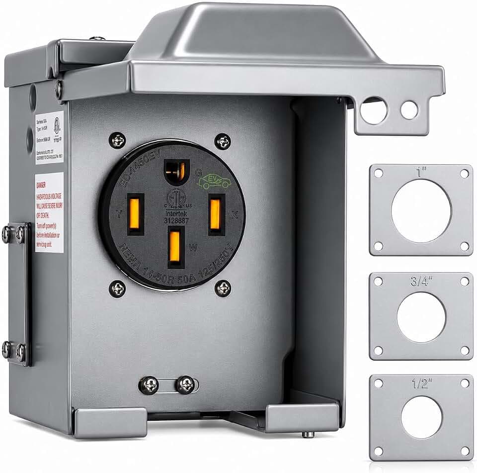 50 Amp NEMA 14-50R EV Power Outlet Box, EV-Grade, ETL Listed