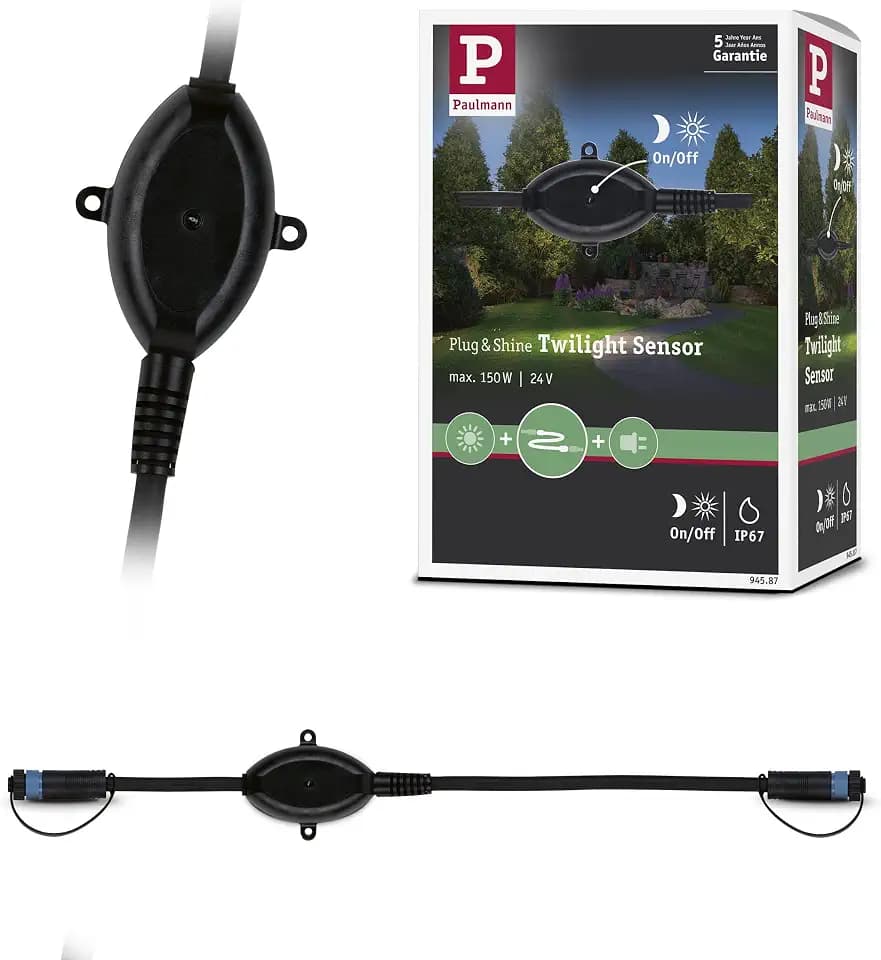 Paulmann 94587 Plug & Shine Außenleuchte Sensor Wireless Twilight Dämmerungssensor IP67 24V max. 150W Schwarz eckig max. 150 Watt Schwarz Gartenbeleuchtung System Kunststoff