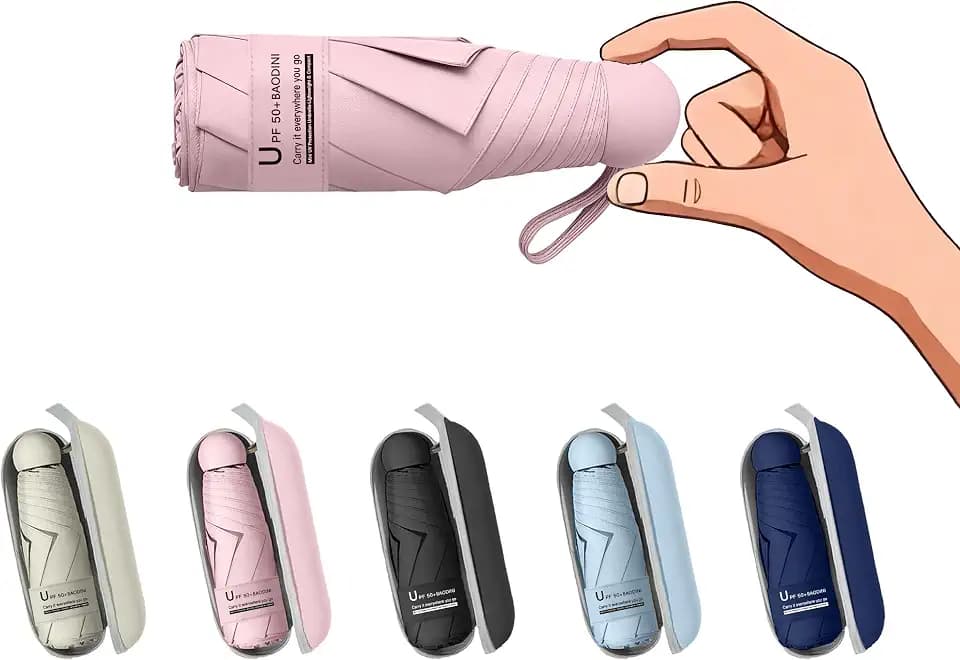 BAODINI Mini Travel Umbrella with UV Sun Protection, Compact Pocket-Size