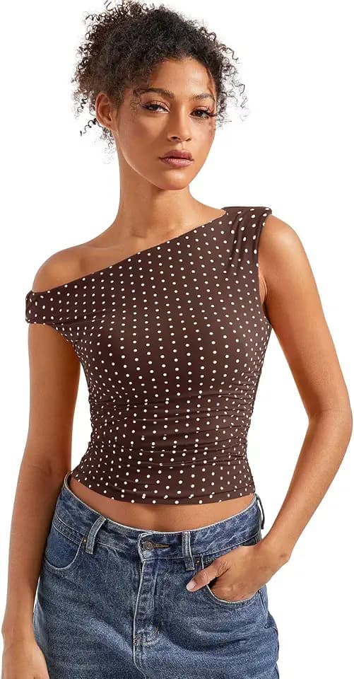 SUUKSESS Women Off Shoulder Tops Fitted Sleeveless Shirt Going Out Crop Top