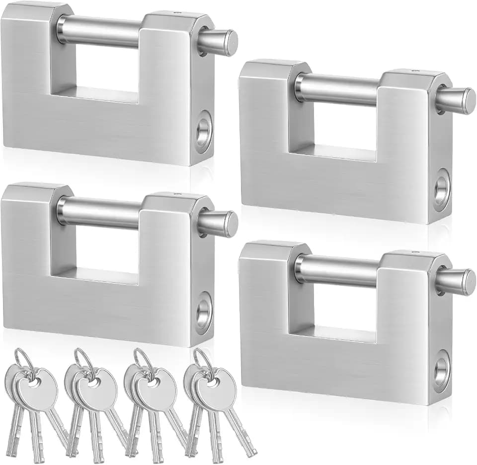 Blulu 4 Pack Heavy Duty Lock for Shipping Container with Stainless Steel Keys Stainless Steel D-Shaped Padlock for Garage Door, Shed, Storage Unit, Locker, and Warehouse (80mm)