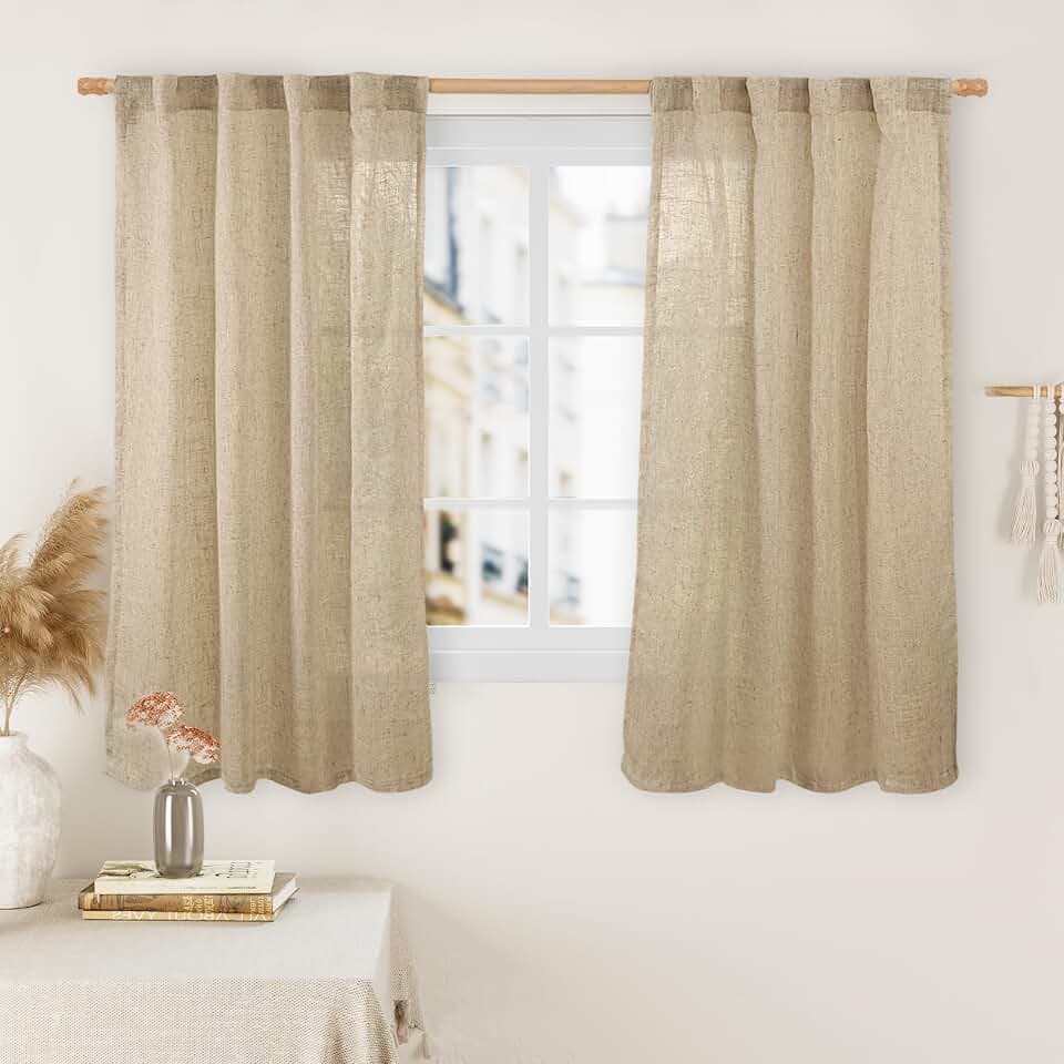 LAMIT 45 Inch Short Window Linen Curtains, Light Filtering Panels