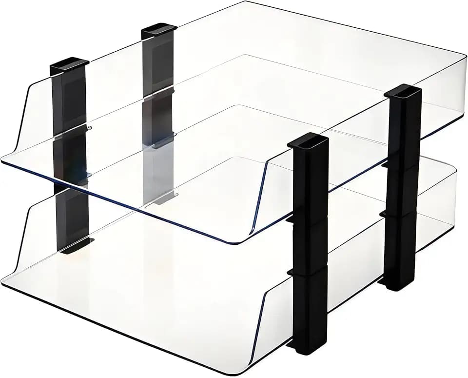 2-Tier Acrylic Desk Organizer, Stackable Paper Tray, Clear