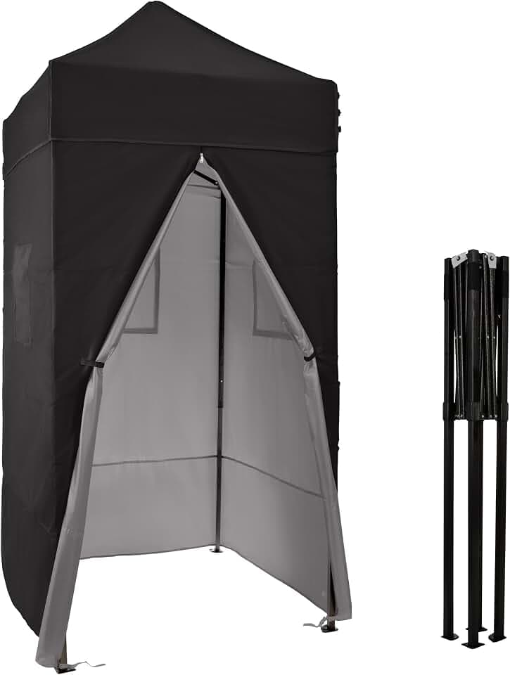 Pop Up Changing Tent - Adjustable 8ft-9ft Height Steel Frame Privacy Tent, Pool Cabana or Portable Changing Room for Camping Toilet or Portable Shower - Camping Essentials by Wakeman Outdoors (Black)