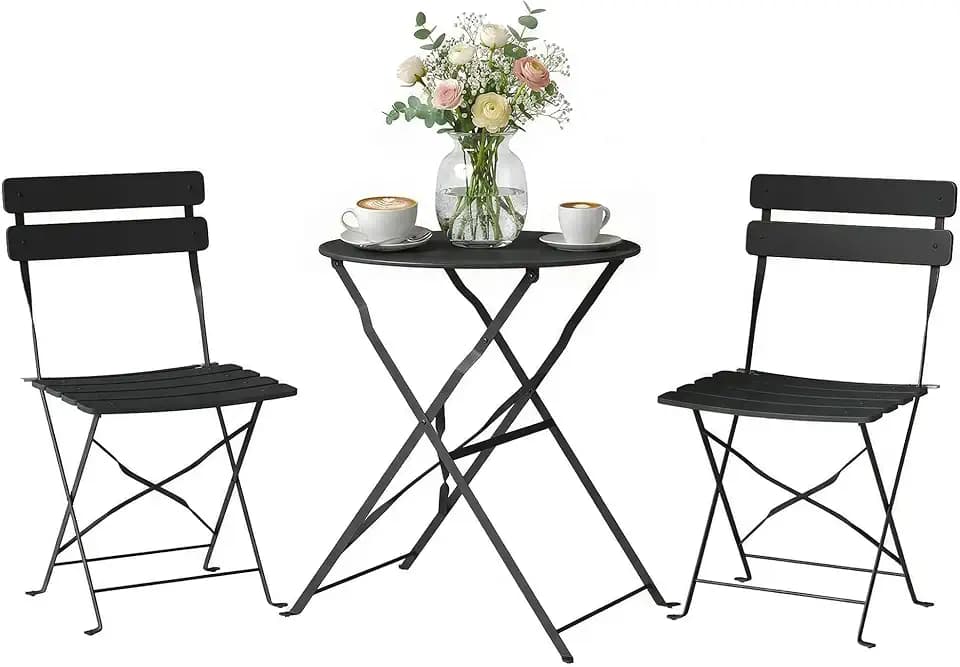Outsunny 3-teiliges Bistro-Set Garten ohne Montage Metall Schwarz