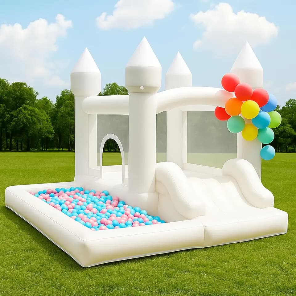 NBSPORT White Bounce House with Ball Pit, Bouncy Castle for Kids,9x9x7FT