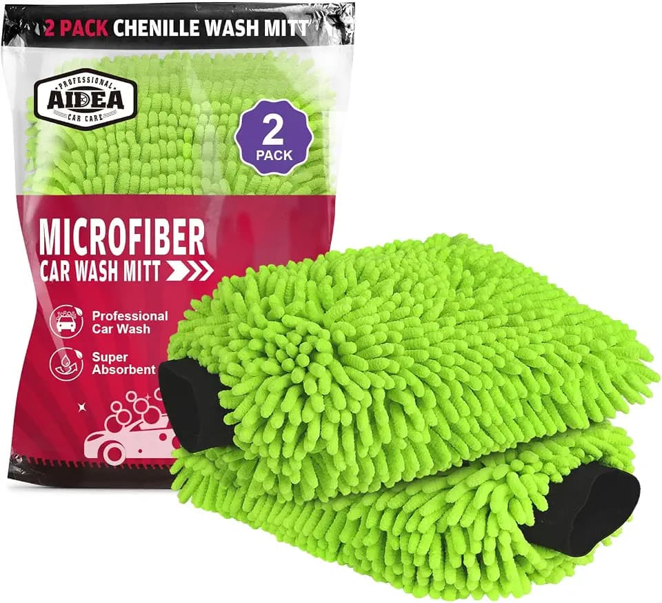 AIDEA Car Wash Mitt Microfiber, 2PK, Car Wash Brush, Green, 8''X12''