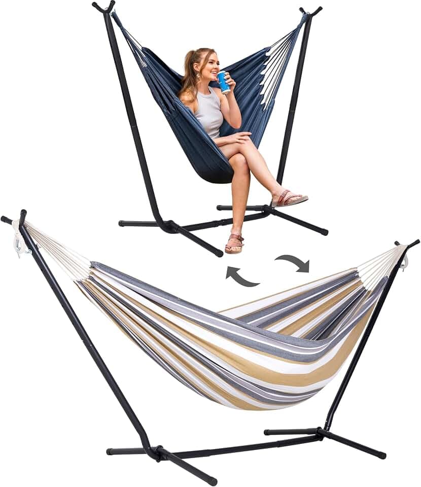 SUNCREAT 2-in-1 Convertible Double Hammocks 2 Person, Coffee Stripe