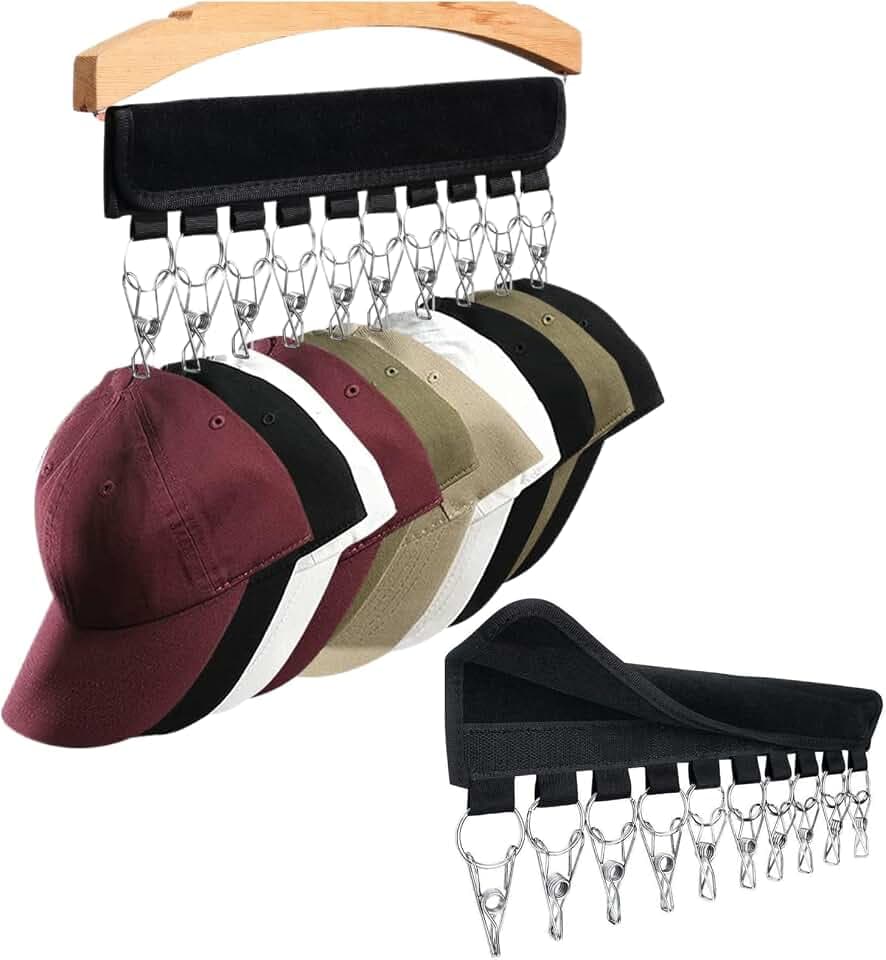 Huthalter, Baseball Cap Huthaken, 10 Clips Organizer für Hüte, Mütze Organizer Haken für Schals Handtaschen Handtücher Kleidung Krawatten mit Haken zum Aufhängen